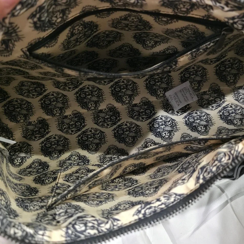 Ed Hardy Leopard Tattoo Print Satchel Handbag with Skull Hardware